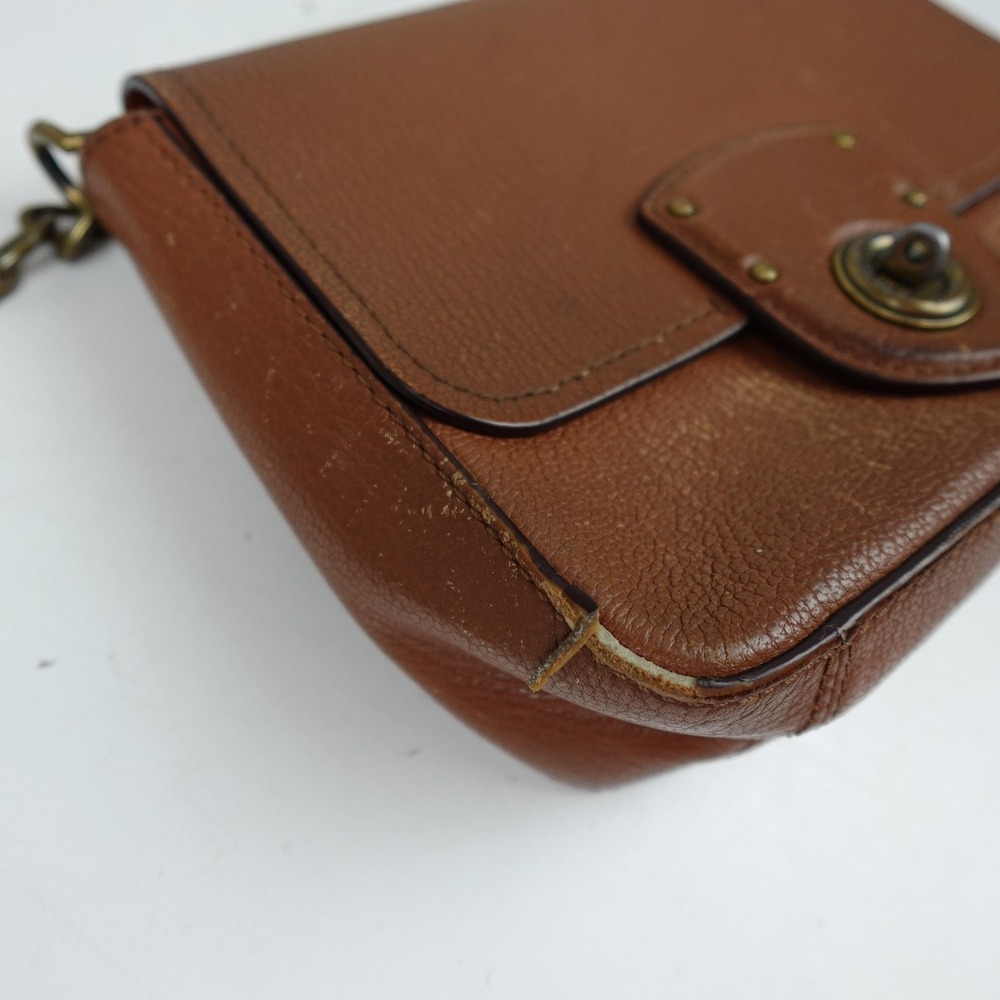 Lauren Ralph Lauren Crossbody Bag Womens Small Brown Leather Chain Turnlock - Picture 5 of 11